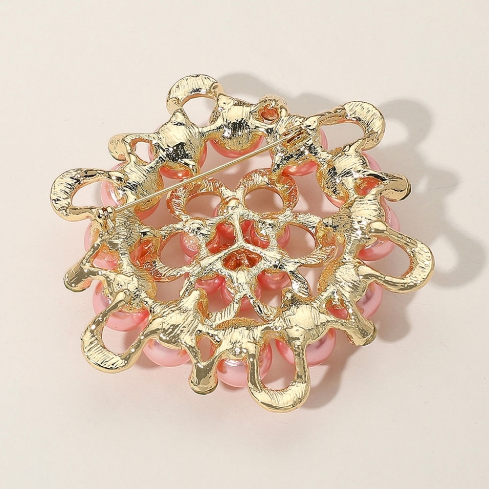 Round Crystal Pearl Flower Pin Brooch - Picture 2 of 4